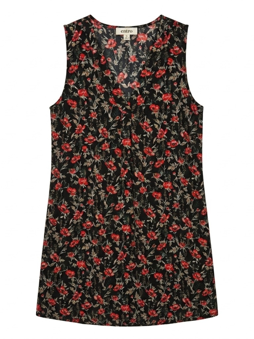 Entro Black Red Floral Rose Tunic Top Boho Dark Cottagecore 90s Style Sz S